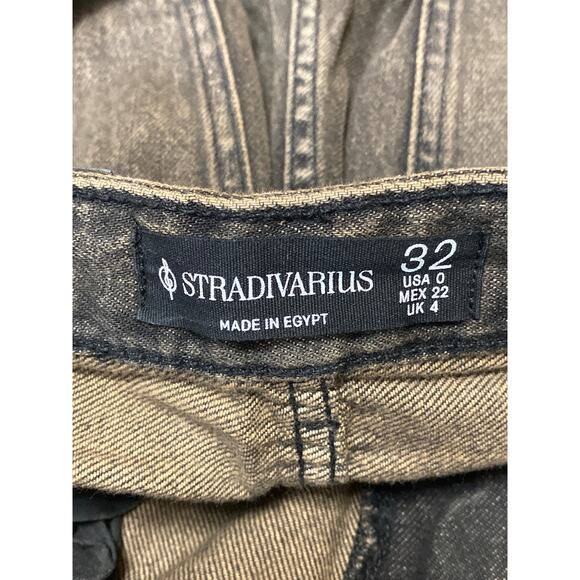 Stradivarius Women's Gray High Rise Washed Denim Baggy Wide Leg Jeans Pants Sz 0 - Picture 3 of 4